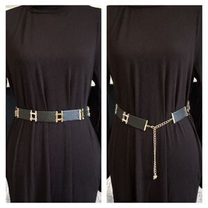 BCBGMazazria black & Gold Chain & Faux Leather Belt XS/ Small